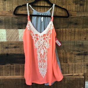 Fun coral tank with cream lace accent